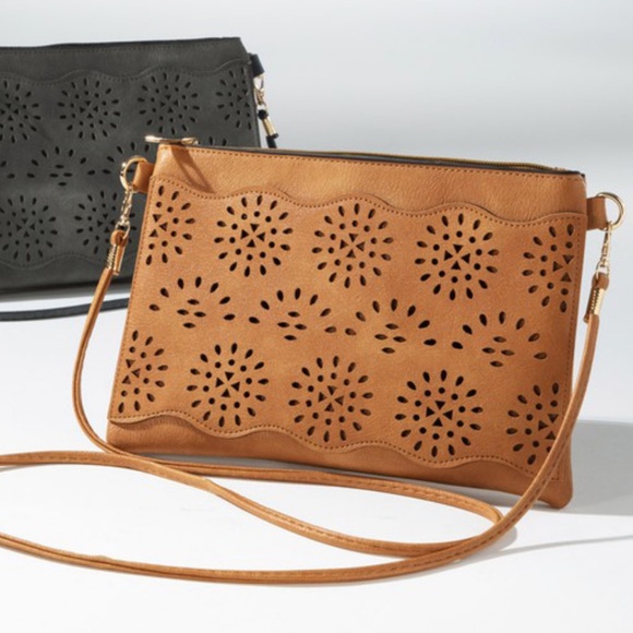 Boho Faux Leather Laser Cut Crossbody - Picture 3 of 6